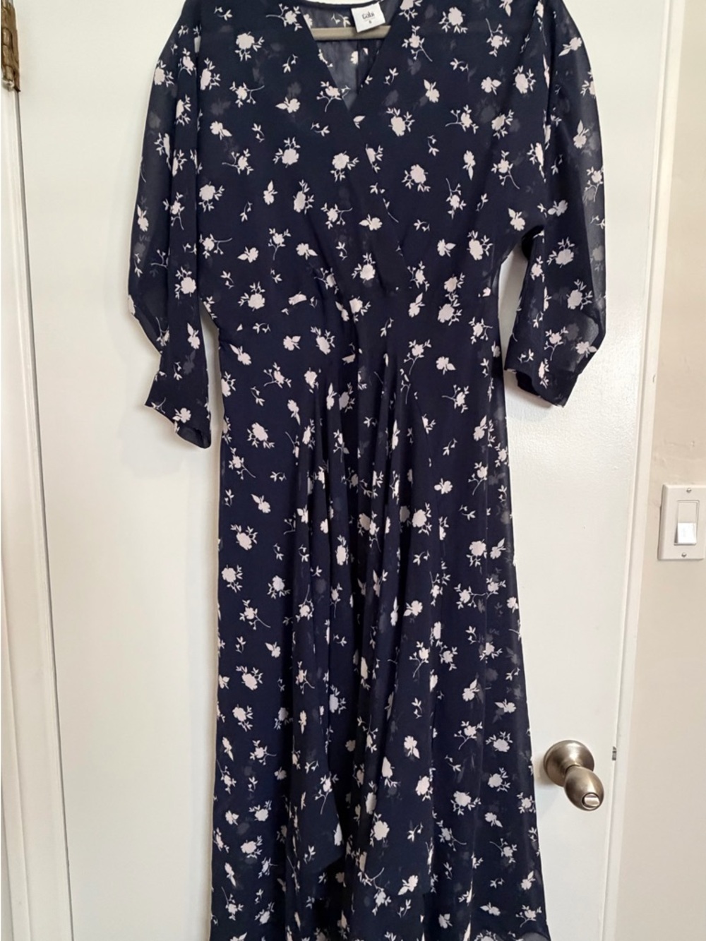 CAbi Navy Floral  Midi Dress with White Blossoms